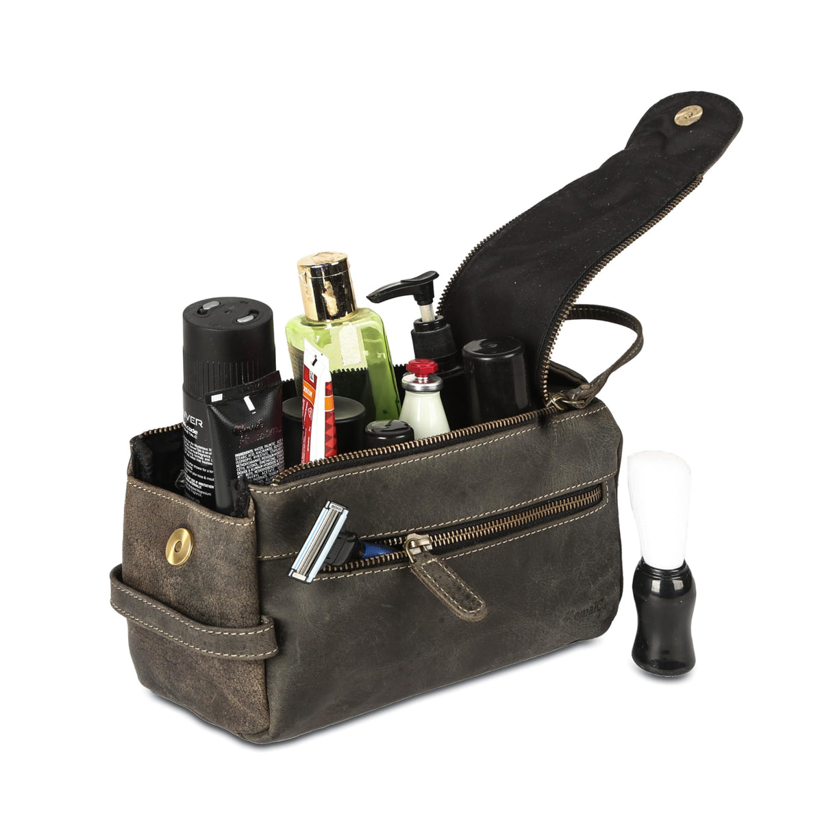 Stylish KomalC Toiletry Bag on a bathroom counter