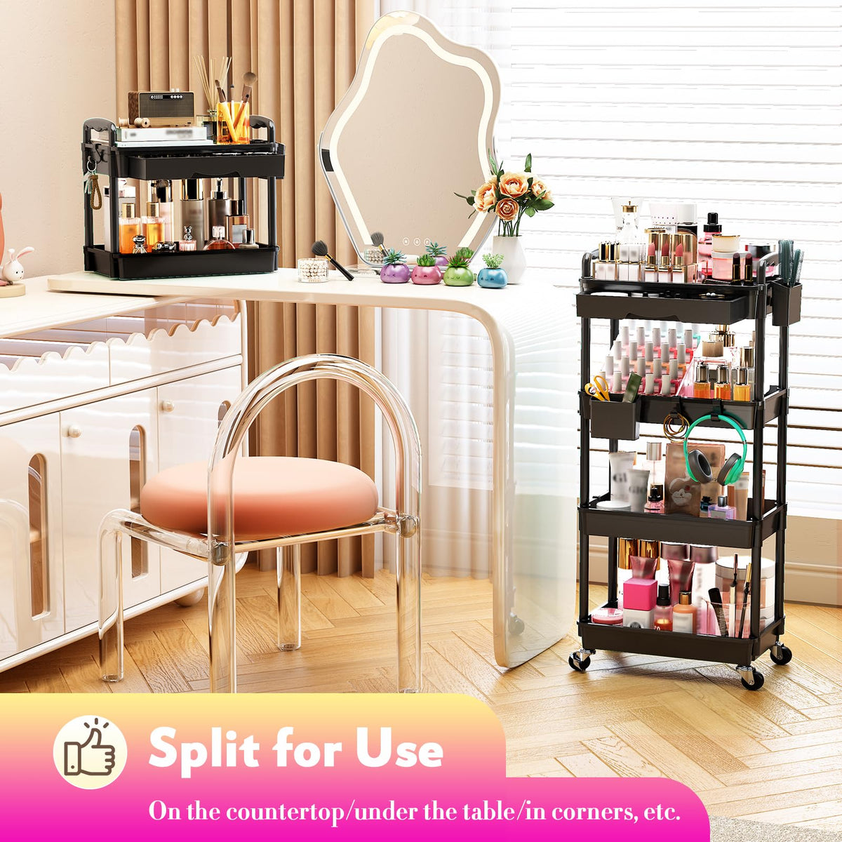 Stylish SUNALLY Makeup Cart Organizer with beauty products