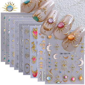 STZPRONAIL 9 sheets of Bohemian nail stickers with sun, moon, and star designs