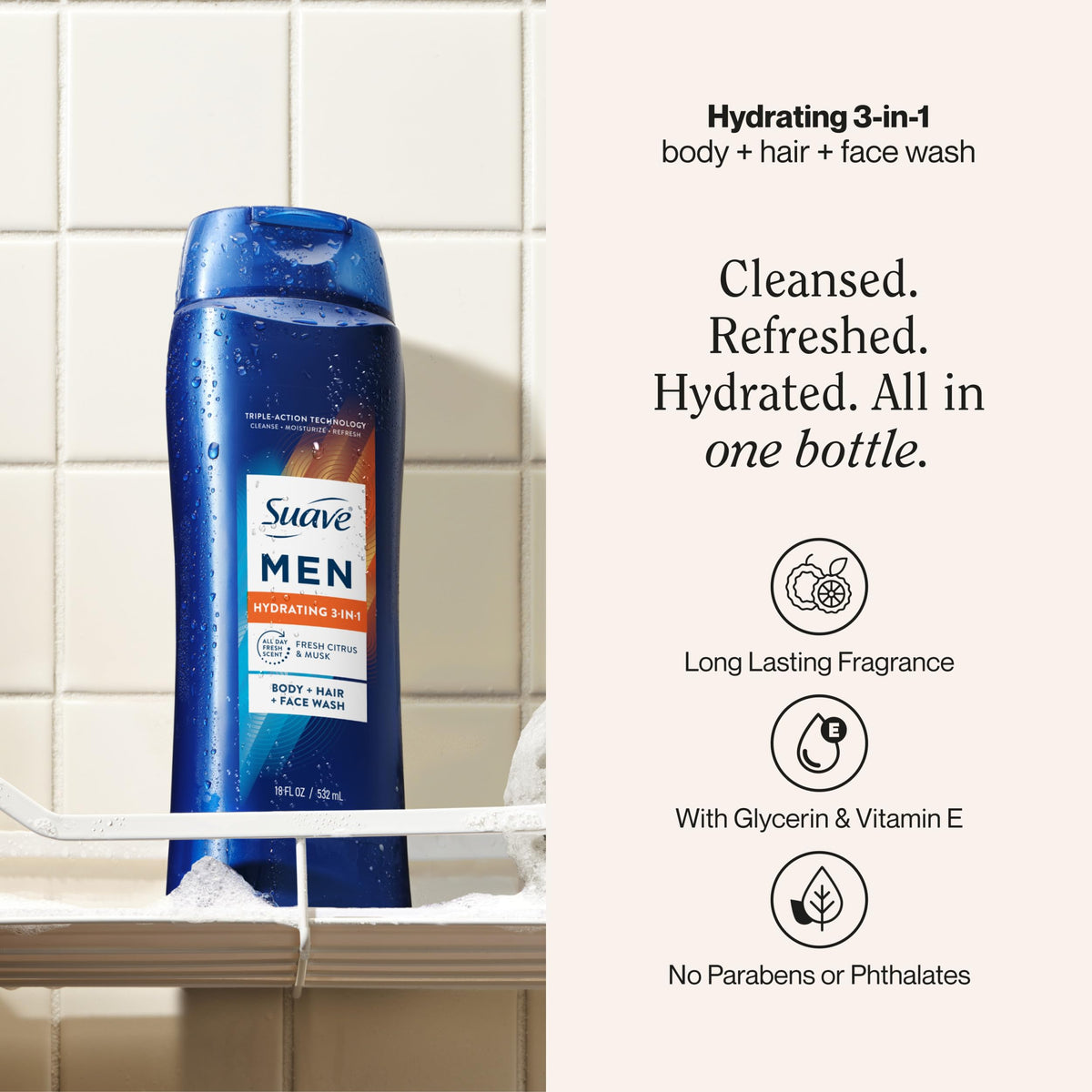 Suave Hydrating 3-in-1 Body, Hair & Face Wash back view