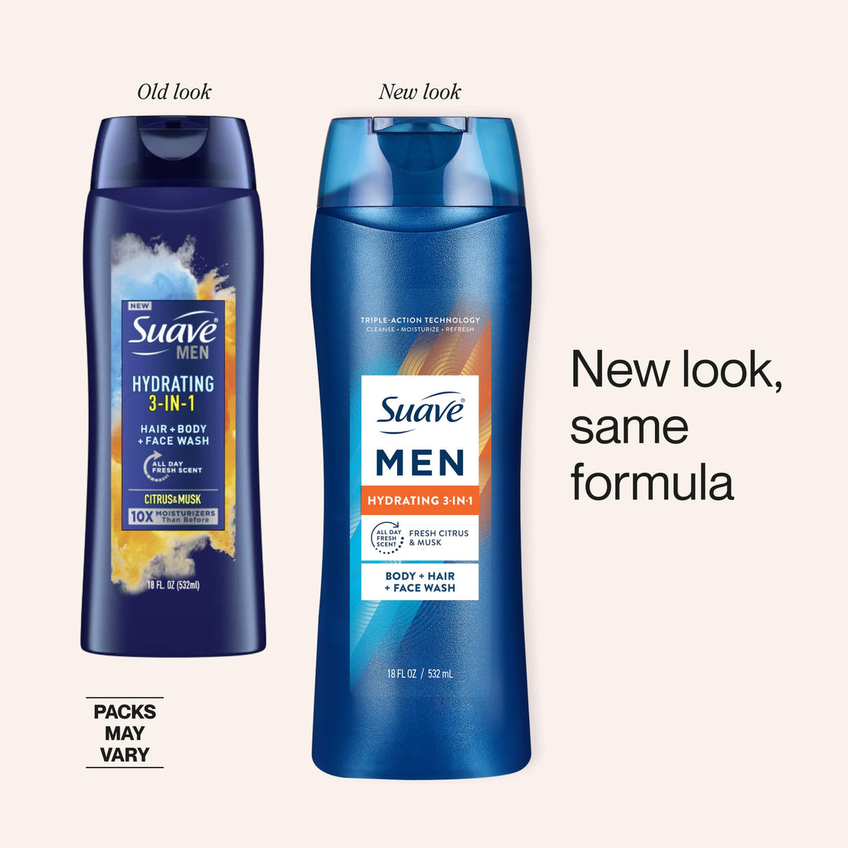 Suave Hydrating 3-in-1 Body, Hair & Face Wash close-up of label