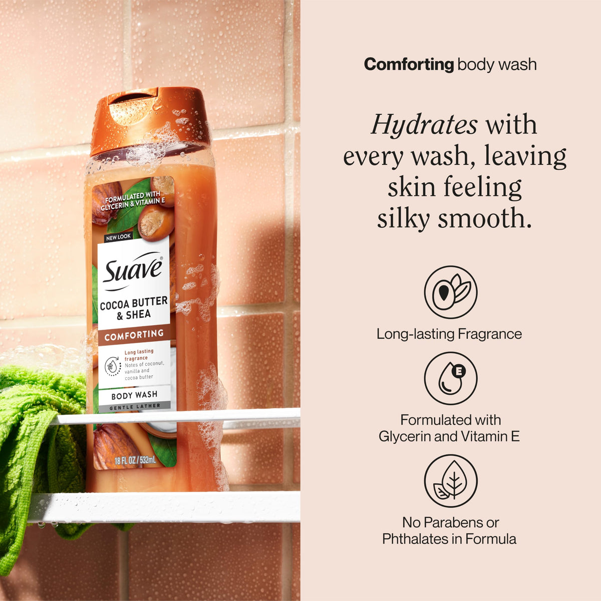 Suave Moisturizing Body Wash Cocoa Butter and Shea back view
