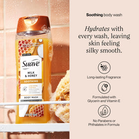 Suave Moisturizing Body Wash Milk & Honey 18 Oz back view