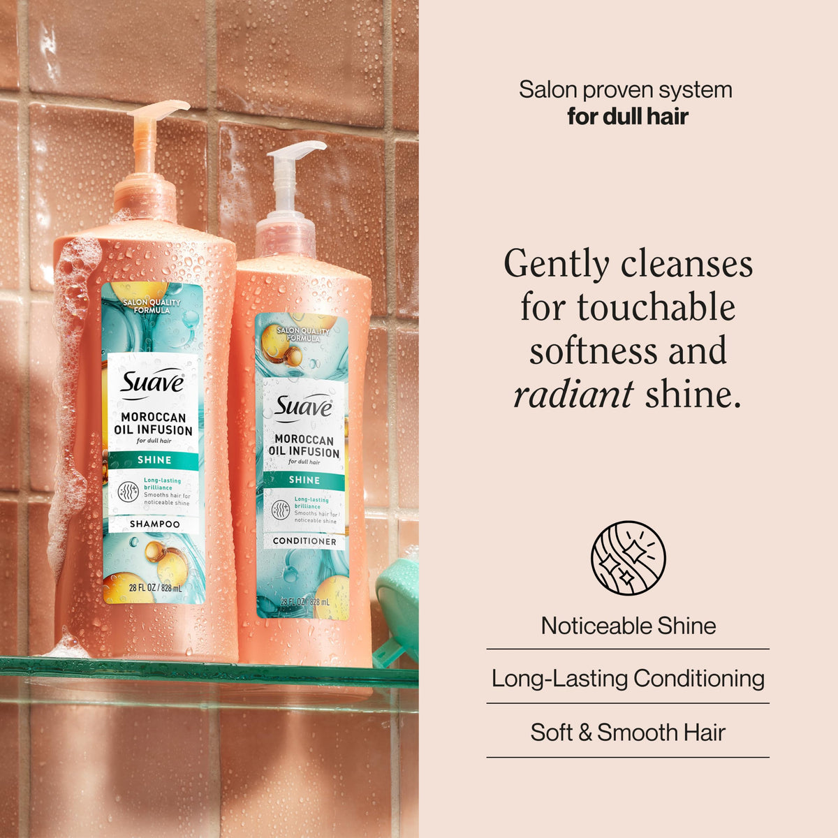 Suave Moroccan Infusion Shampoo bottle with Argan Oil label