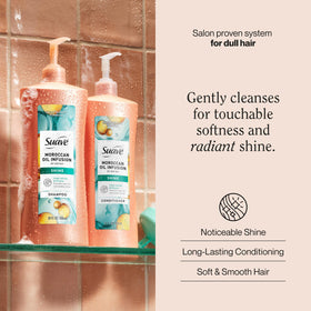 Suave Moroccan Infusion Shampoo bottle with Argan Oil label