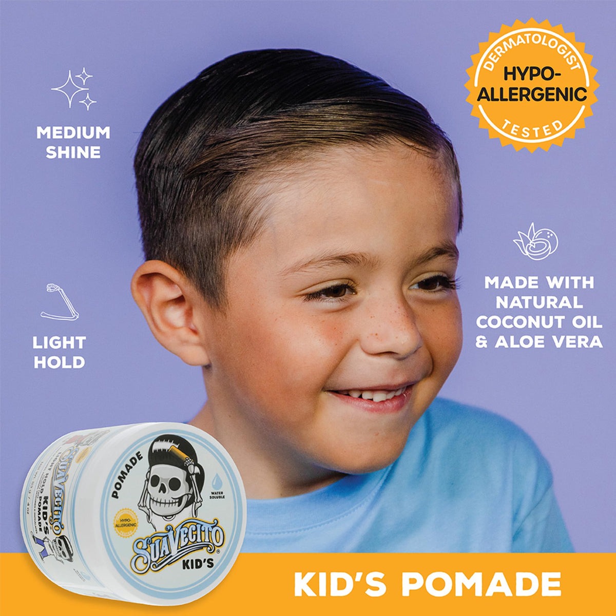 Suavecito Kid's Pomade 4 oz application on hair