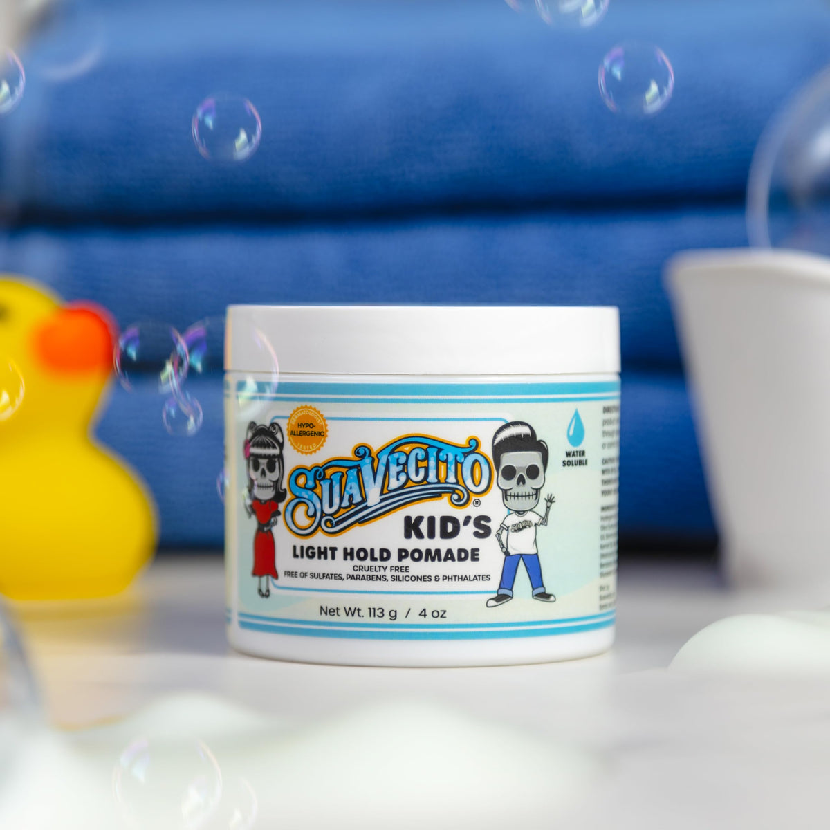 Suavecito Kid's Pomade 4 oz side view showcasing jar design