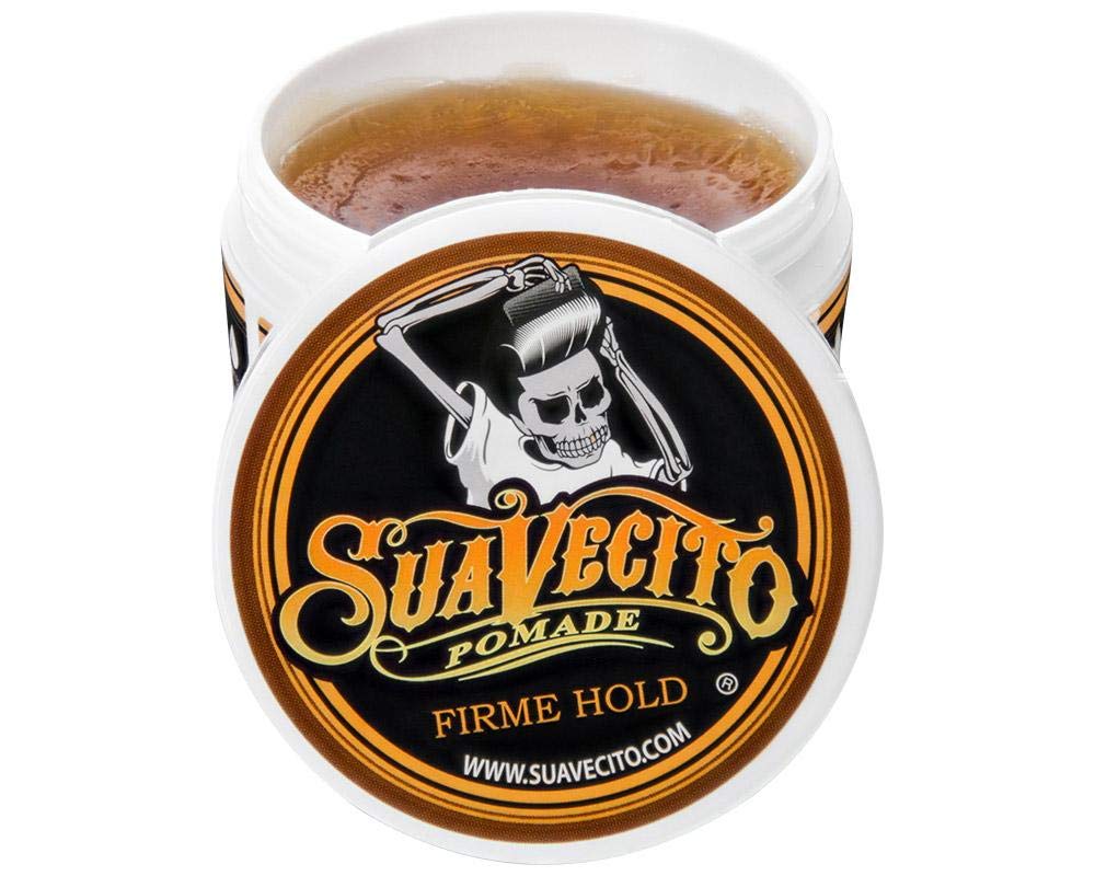 Suavecito Pomade Firme 5 oz application on styled hair
