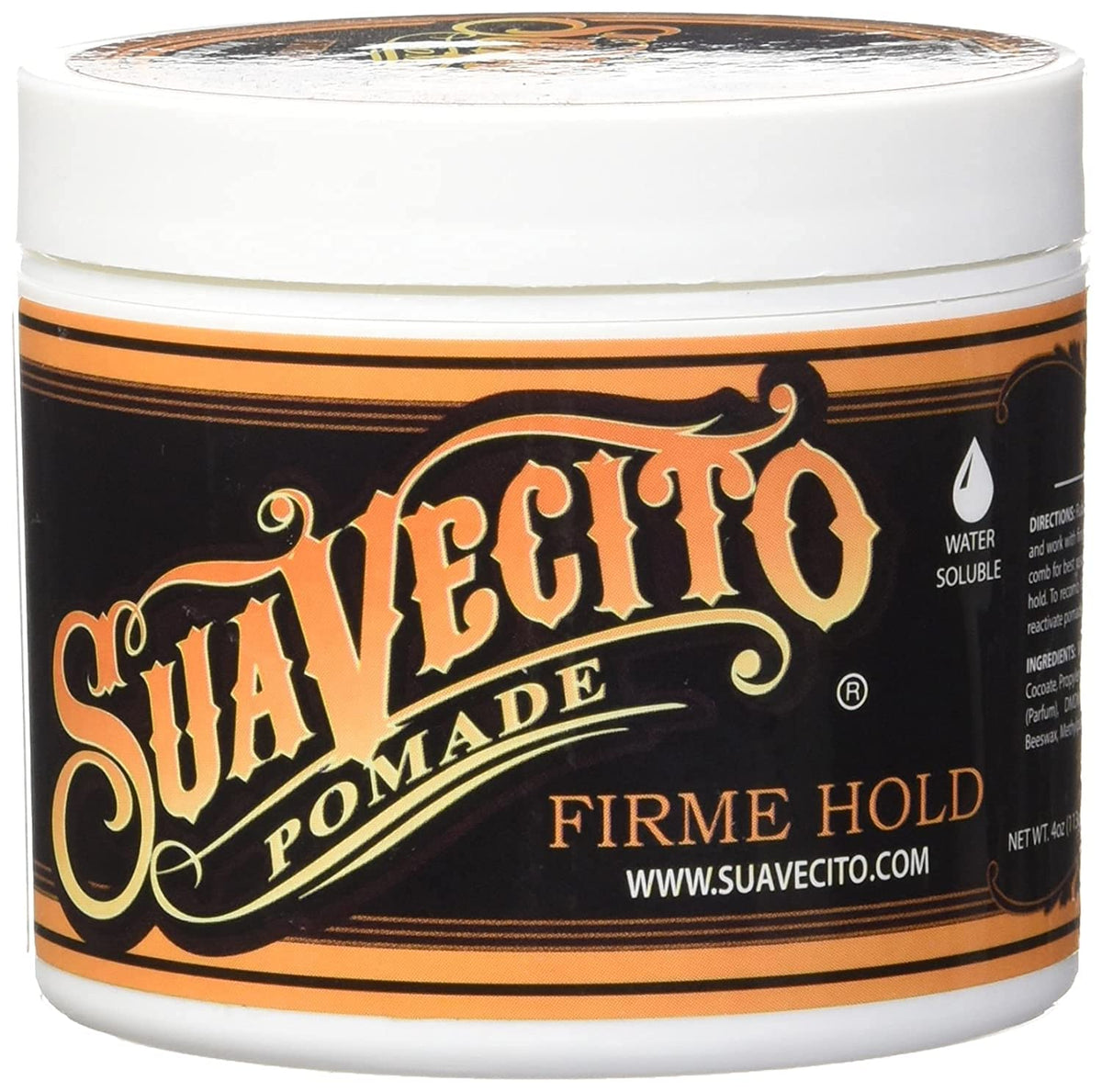 Suavecito Pomade Firme 5 oz showing packaging details