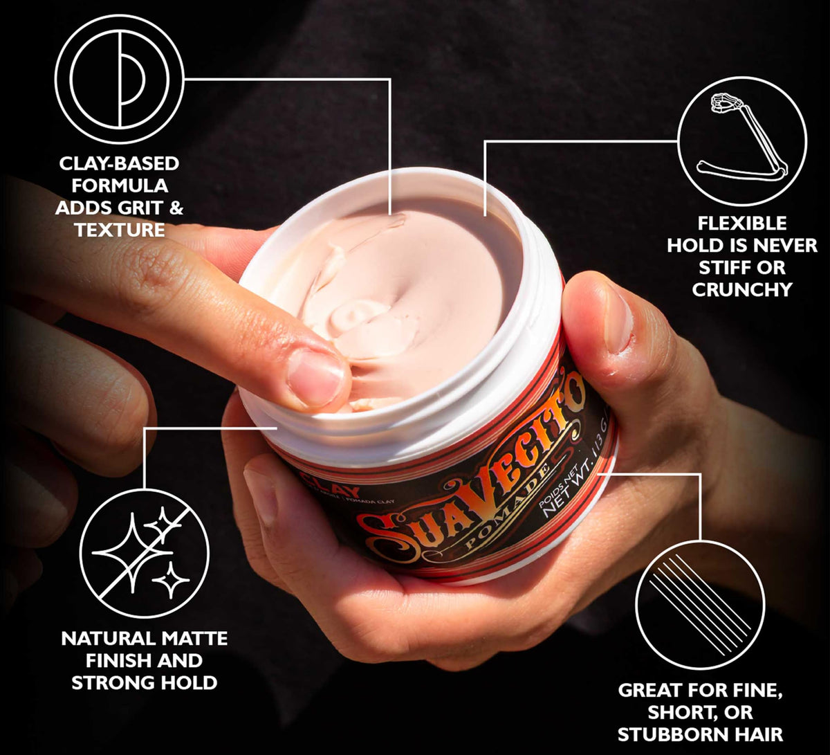 Suavecito Pomade Firme Clay 4 oz back view
