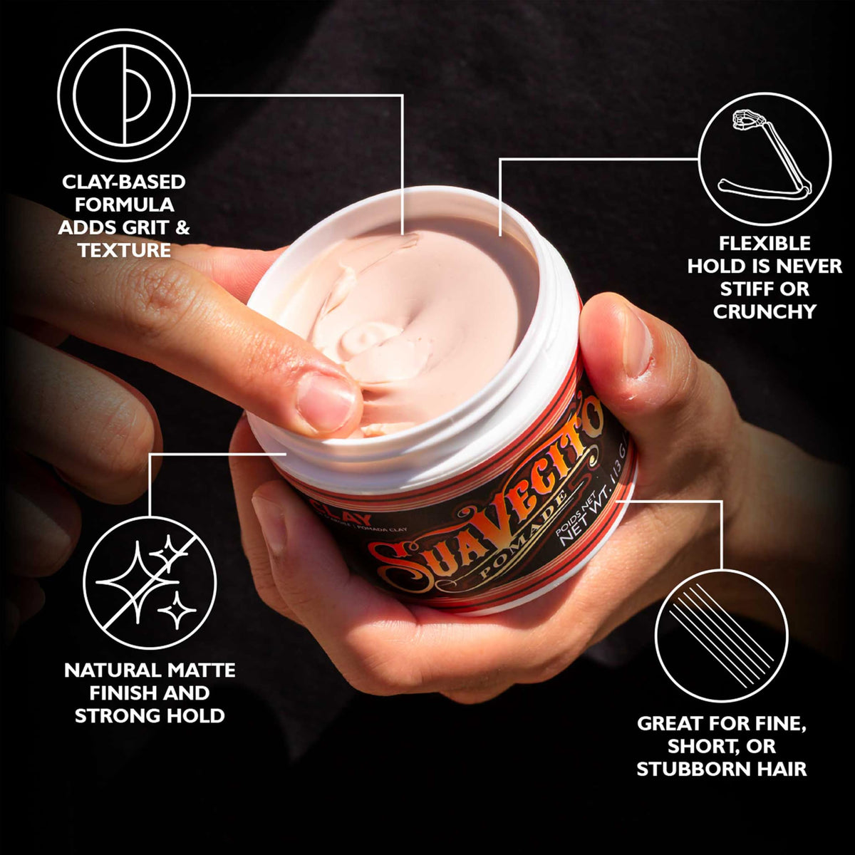 Suavecito Pomade Firme Clay 4 oz back view