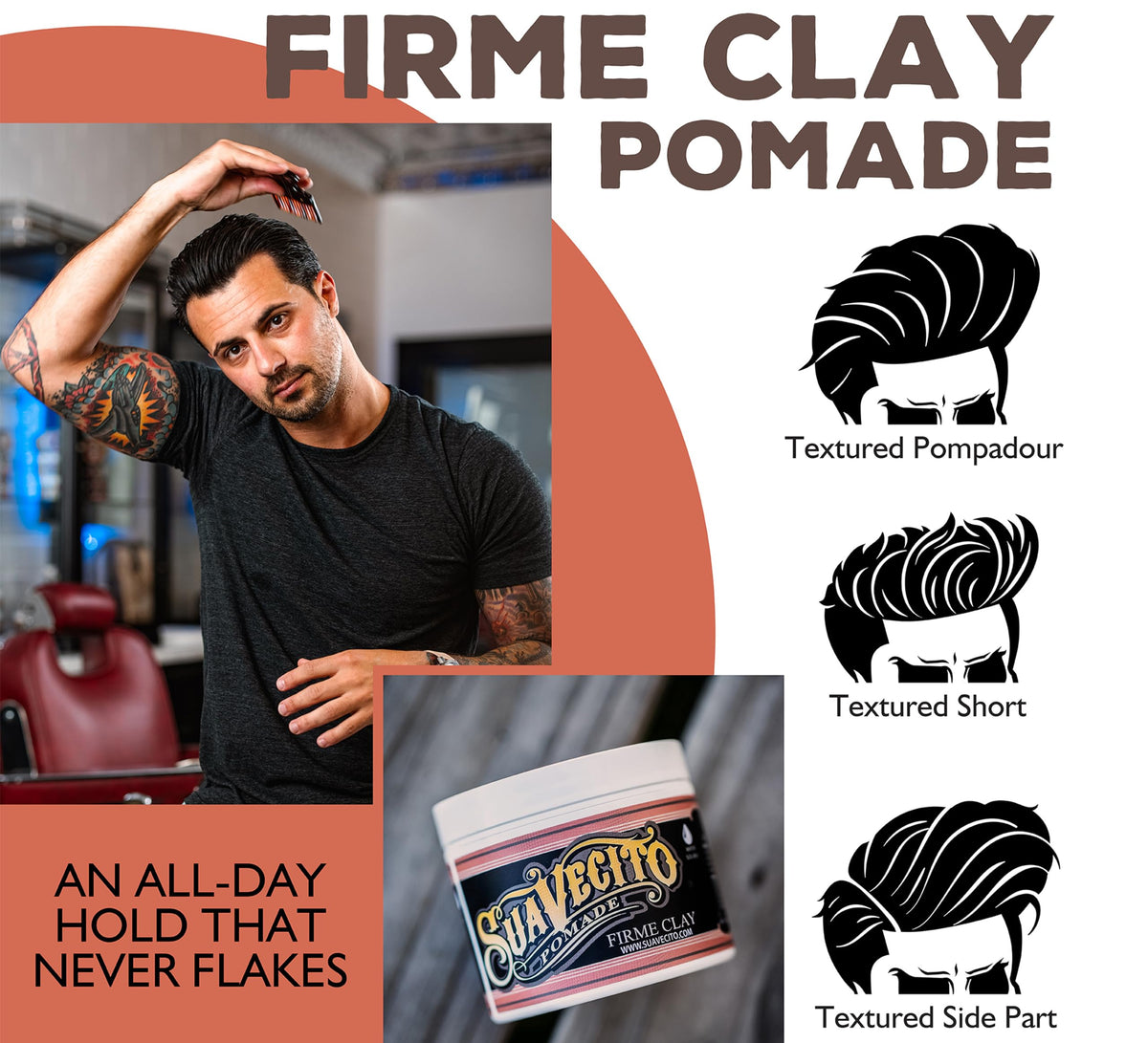 Suavecito Pomade Firme Clay 4 oz in a grooming setup