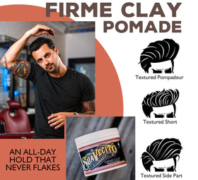 Suavecito Pomade Firme Clay 4 oz in a grooming setup