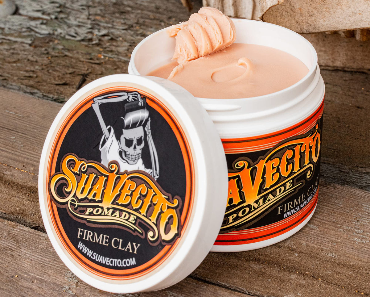 Suavecito Pomade Firme Clay application on hair