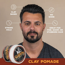 Suavecito Pomade Firme Clay in a bathroom setting