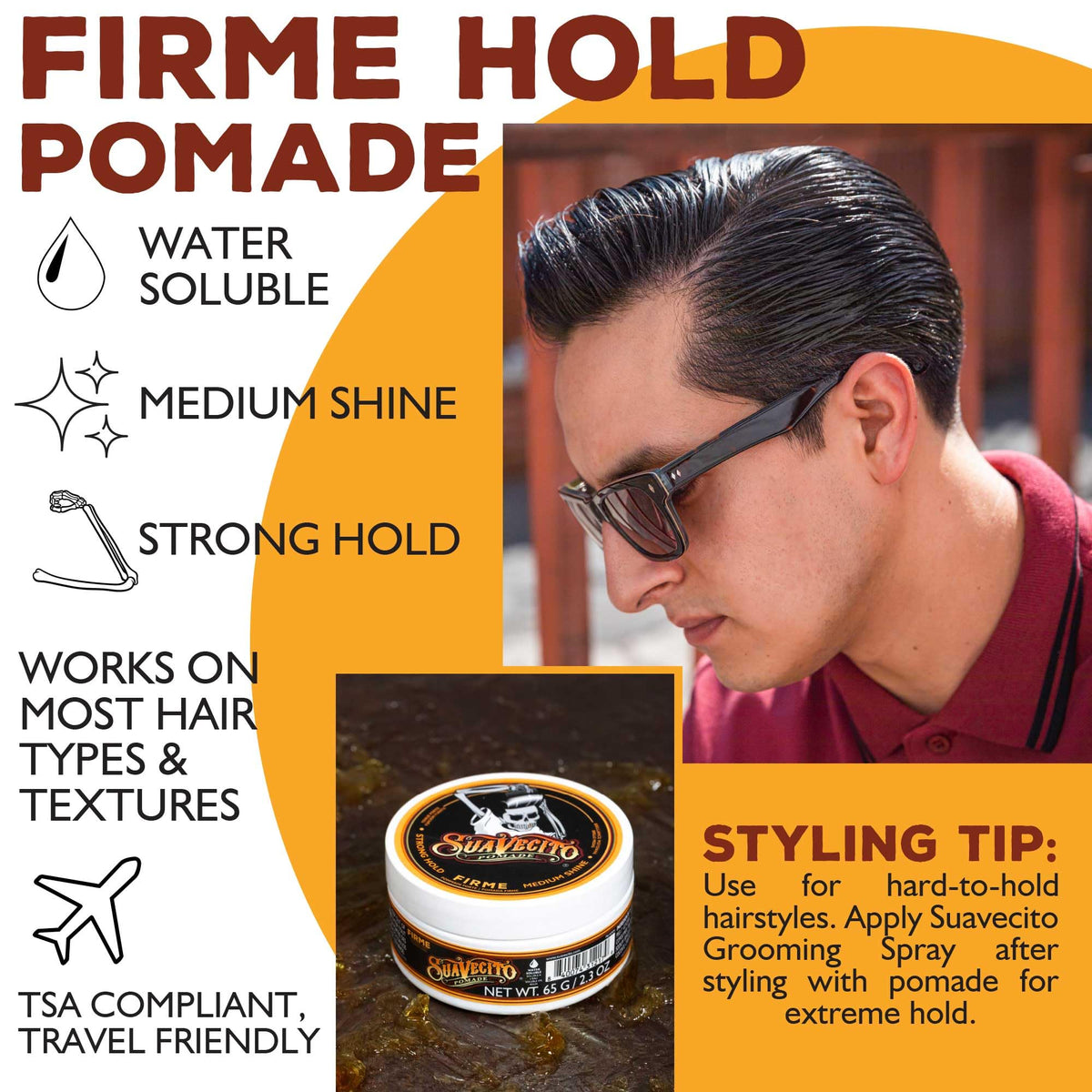 Suavecito Pomade Firme Hold applied to hair styling
