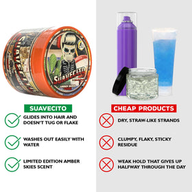Suavecito Pomade Firme in use on styled hair