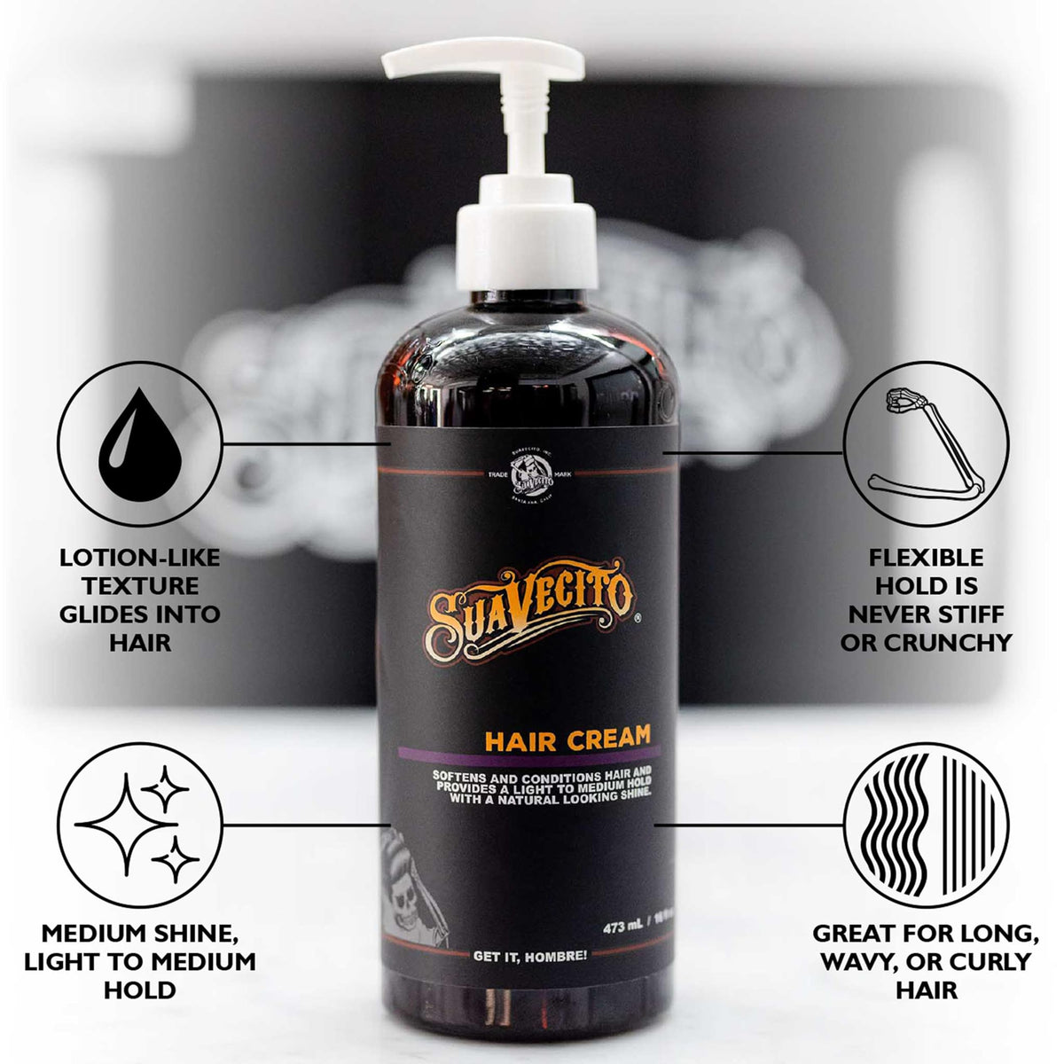 Suavecito Pomade Hair Cream 16 oz pump bottle side view