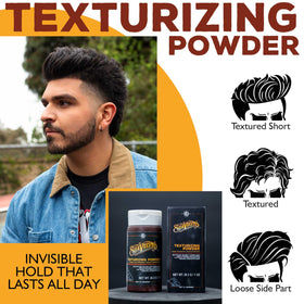 Suavecito Pomade hair styling powder in use on styled hair