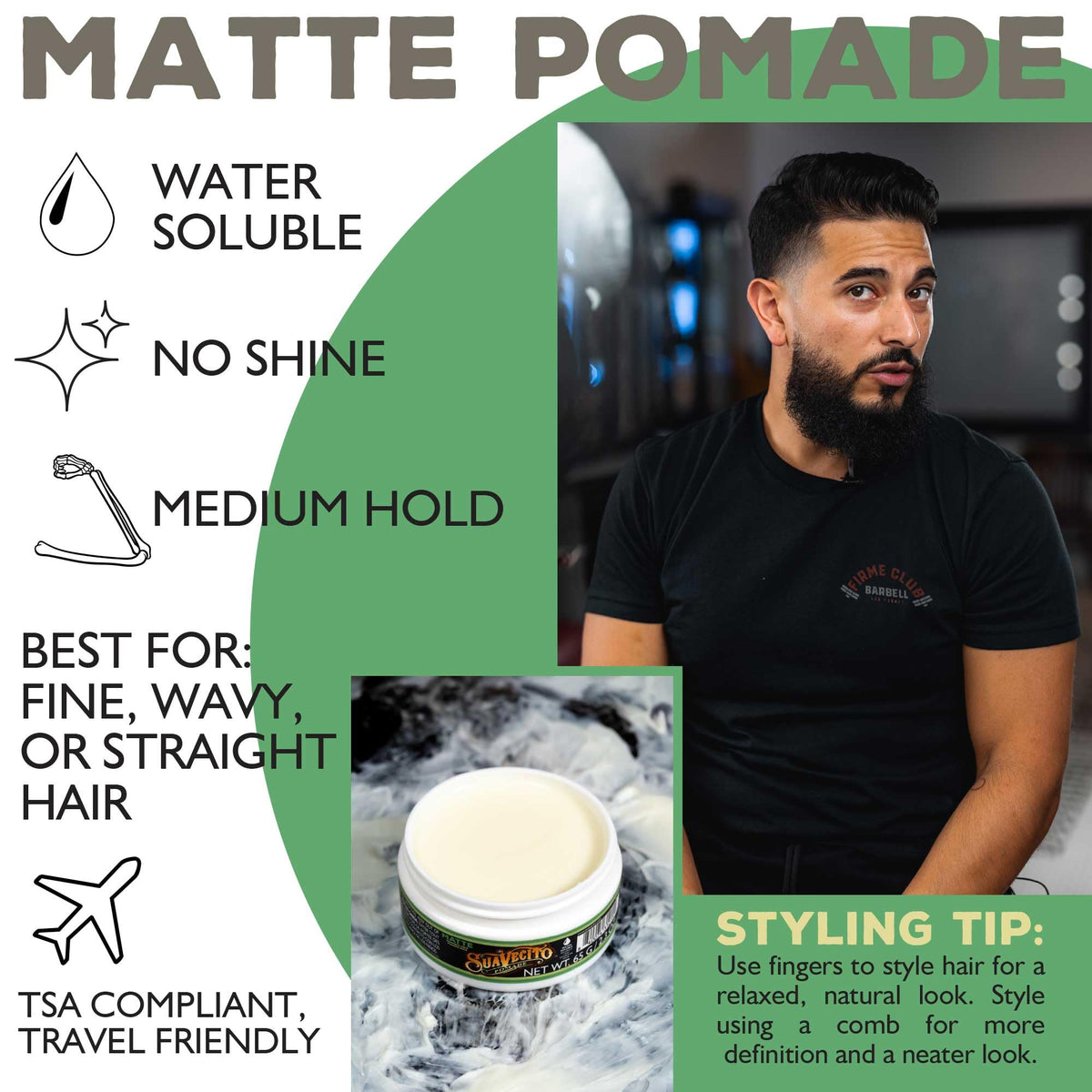 Suavecito Pomade Matte 2.3 oz lid open showing product