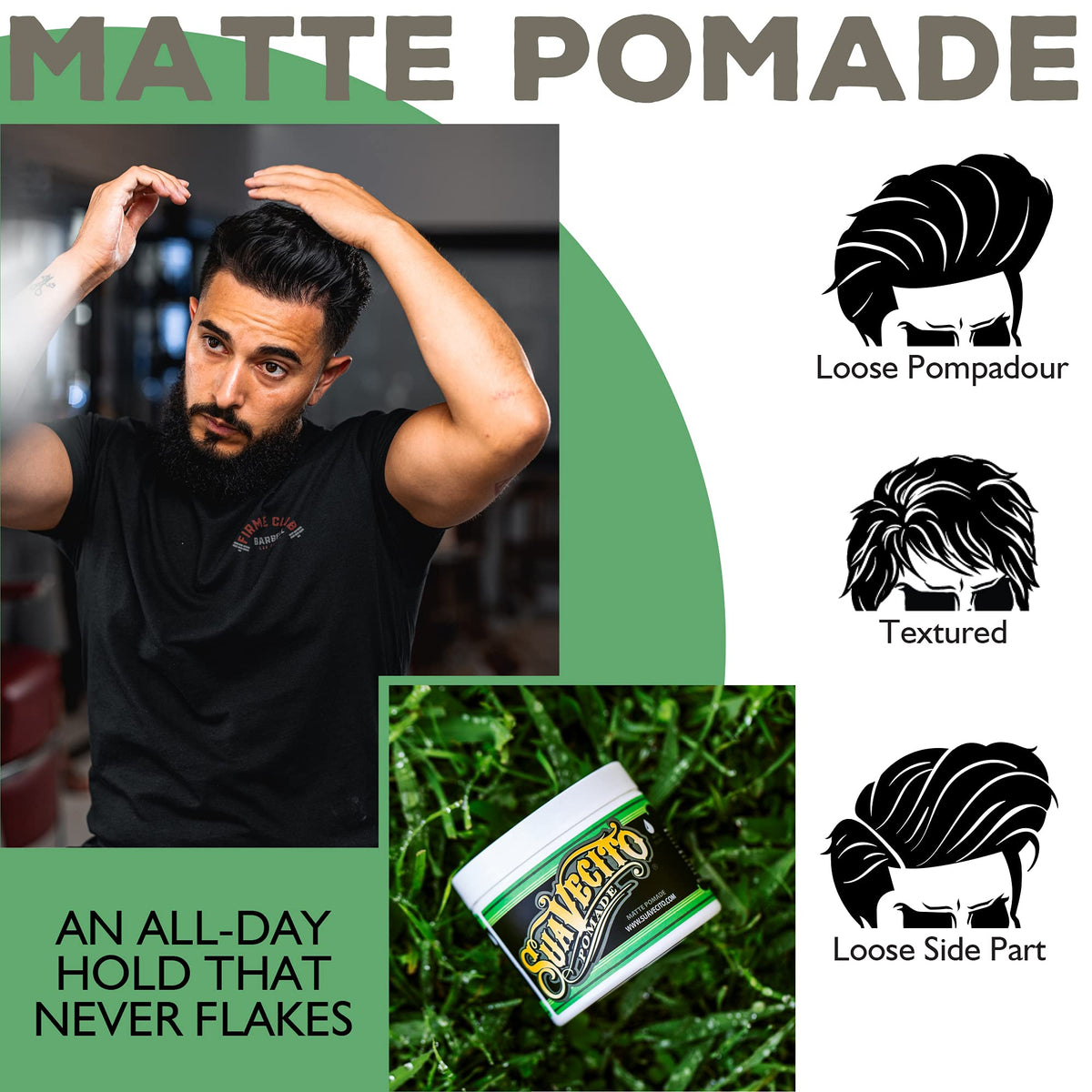 Suavecito Pomade Matte 5 oz applied to hair for styling