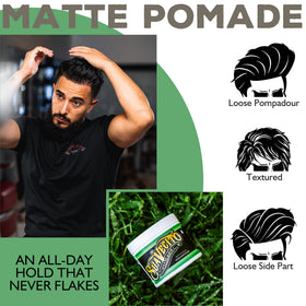 Suavecito Pomade Matte 5 oz applied to hair for styling