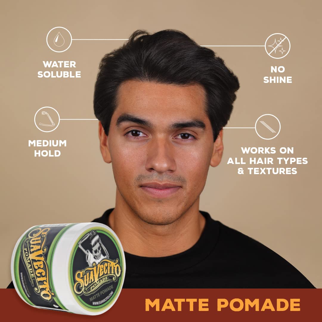 Suavecito Pomade Matte 5 oz in a grooming kit setup