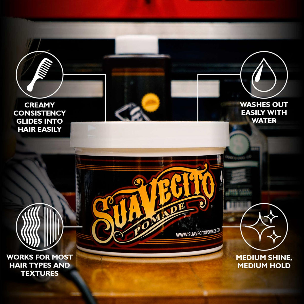 Suavecito Pomade Original Hold Pomade 32 oz side view