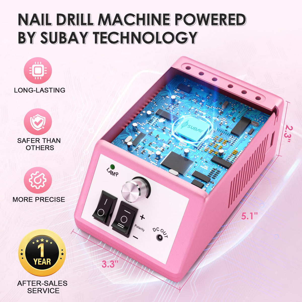 SUBAY Electric Nail Drill side view highlighting compact design