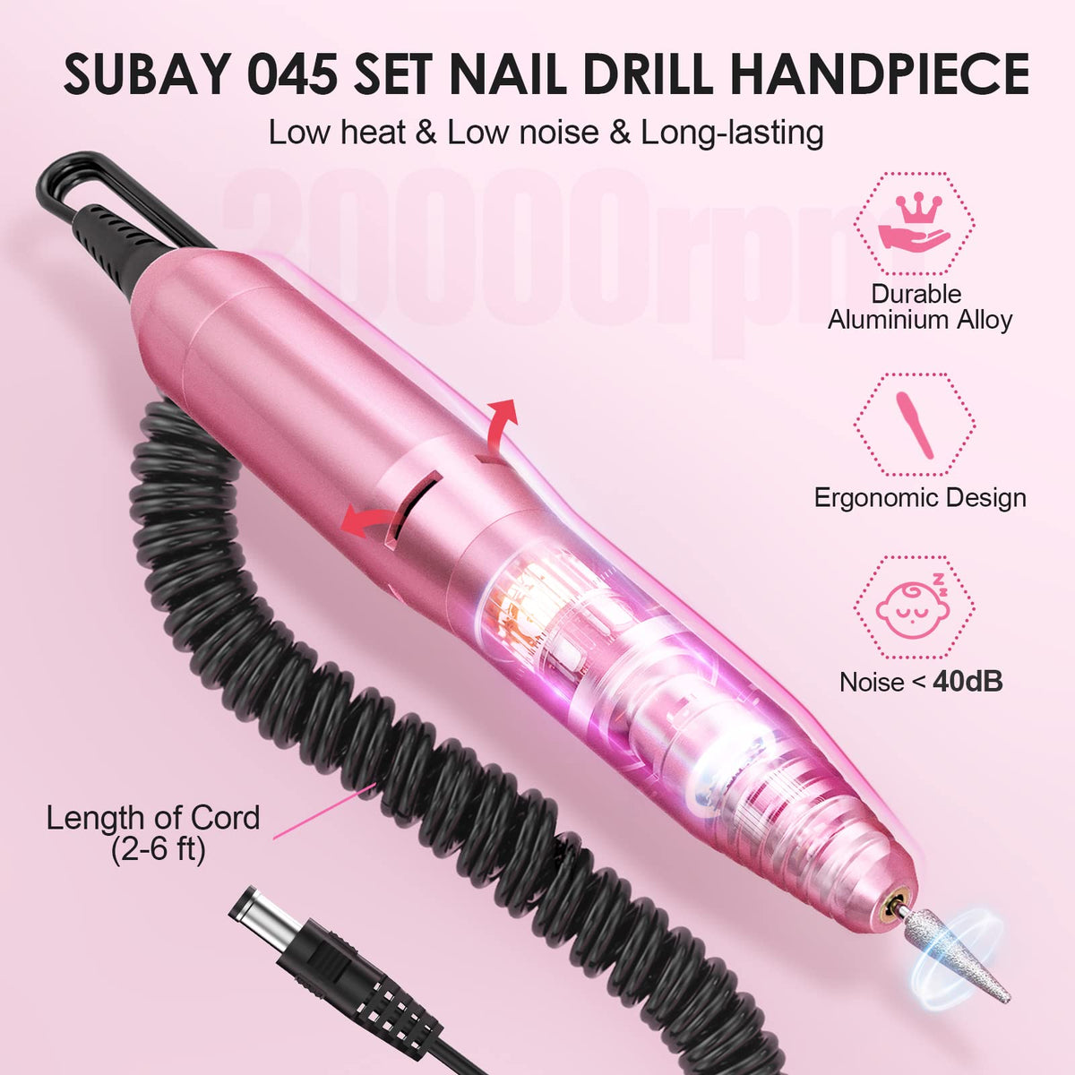 SUBAY Electric Nail Drill with handpiece in use during manicure