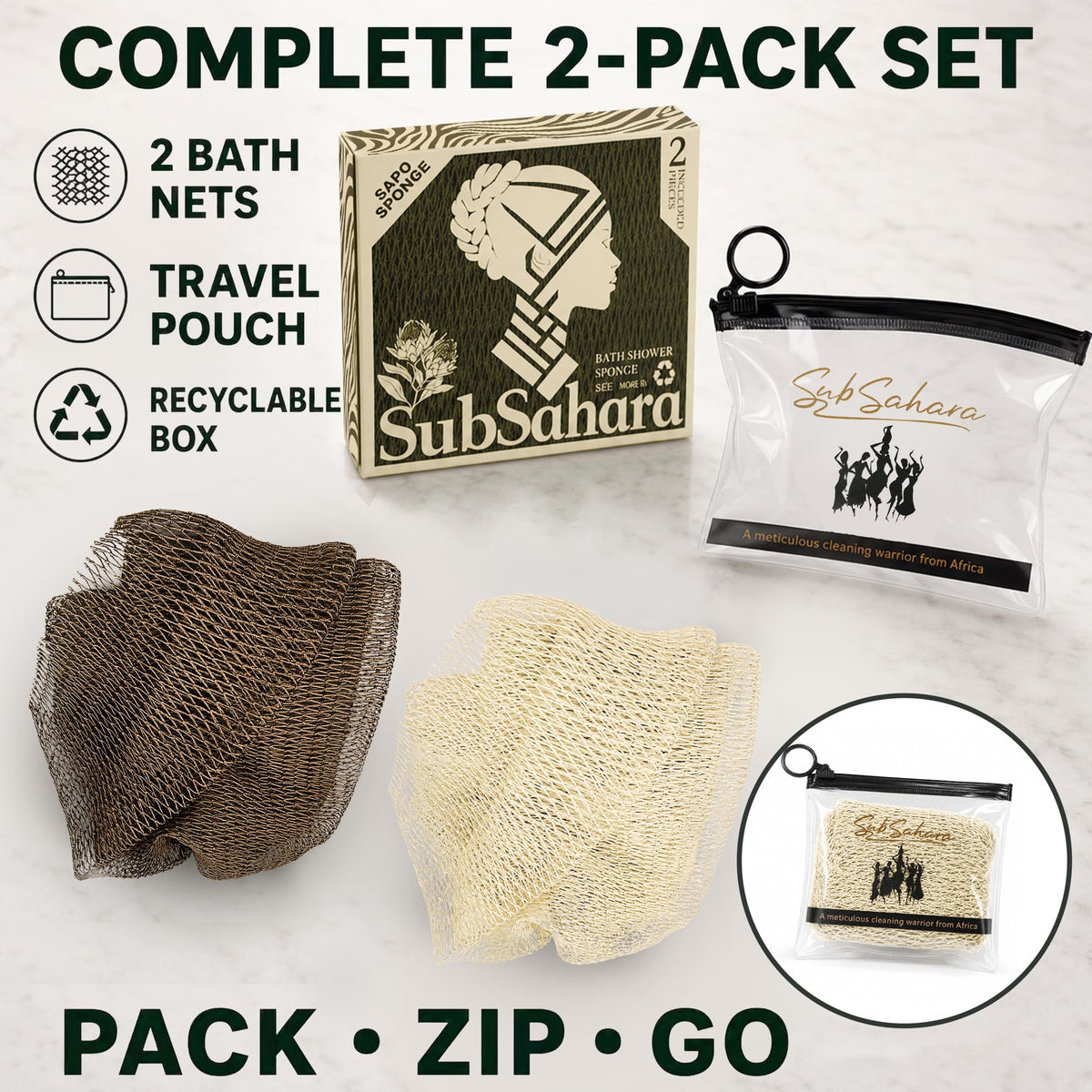 SubSahara African Net Sponge in reusable storage pouch