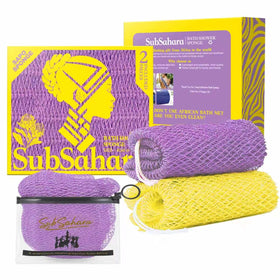 SubSahara Authentic African Net Sponge 2-Pack in Lavender Purple and Bright Yellow