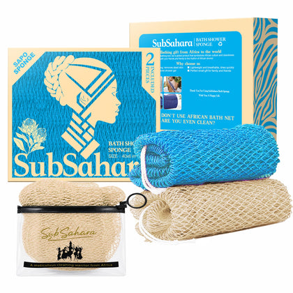 SubSahara Authentic African Net Sponge 2 pack in Olive Green and Light Green