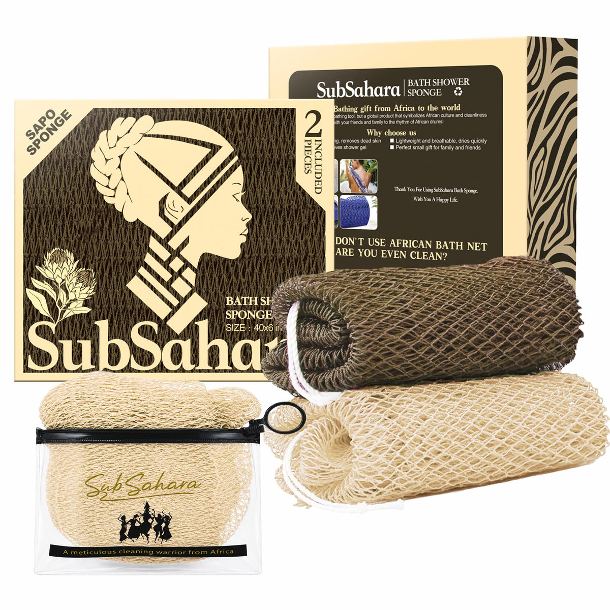 SubSahara Authentic African Net Sponge 2 Pack Olive Green and Light Green