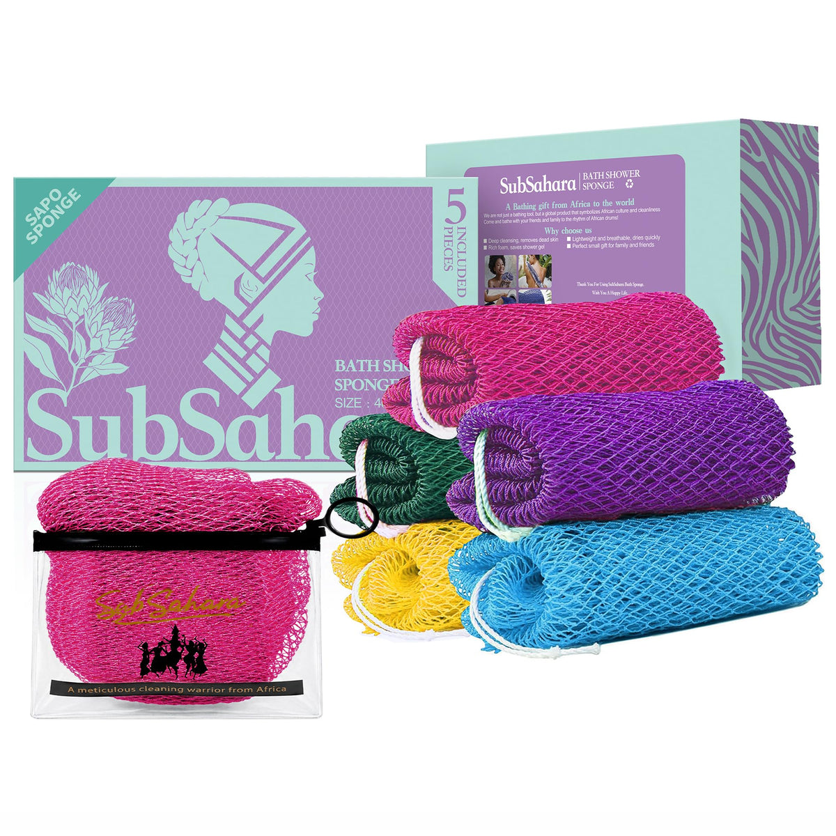 SubSahara Authentic African Net Sponge 5 Pack front view