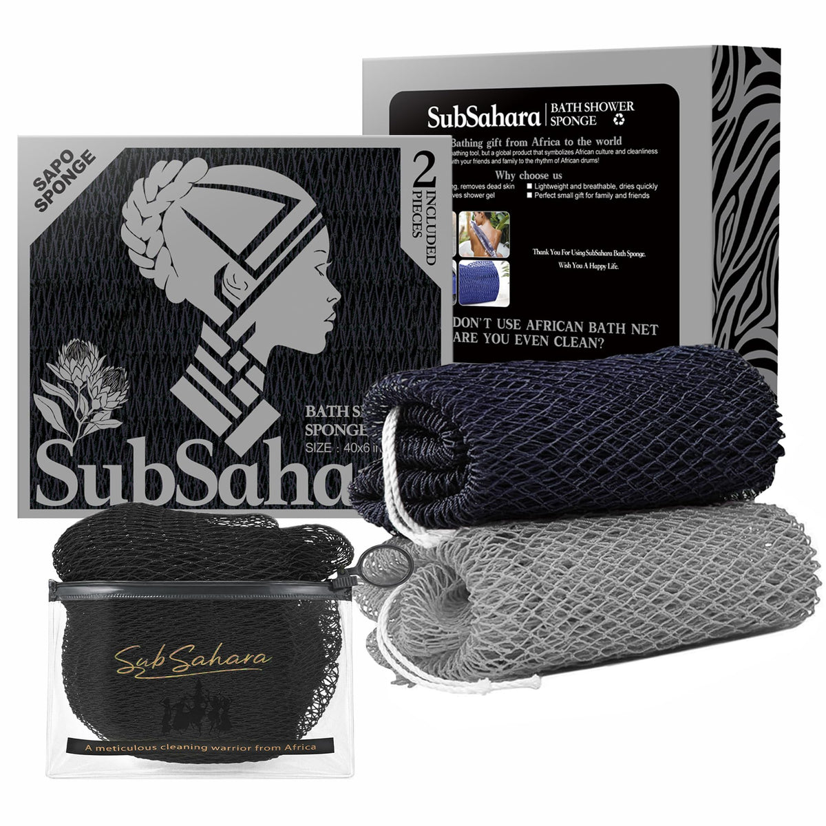 SubSahara Authentic African Net Sponge black and grey front view