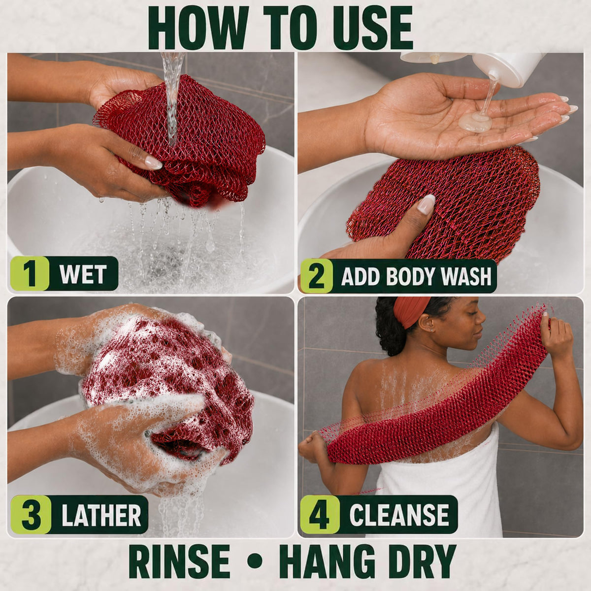 SubSahara Authentic African Net Sponge displayed in a bathroom setting