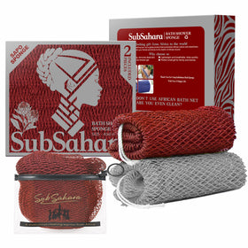 SubSahara Authentic African Net Sponge front view in gray and rust red