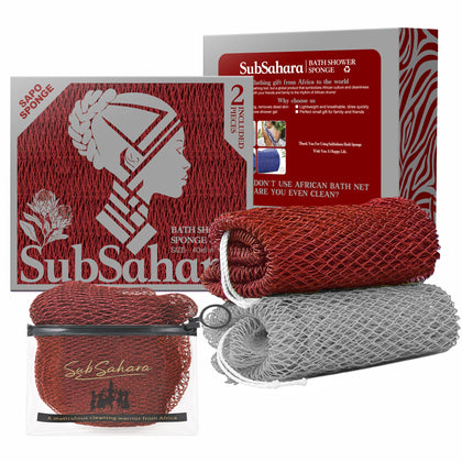 SubSahara Authentic African Net Sponge front view in gray and rust red