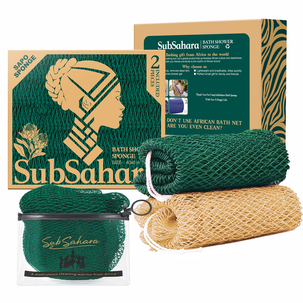 SubSahara Authentic African Net Sponge front view in Olive Green