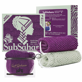 SubSahara Authentic African Net Sponge in Berry and Sage Green front view