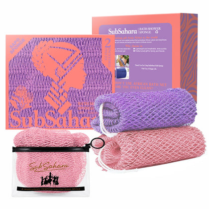 SubSahara Authentic African Net Sponge in blush pink and lavender purple front view