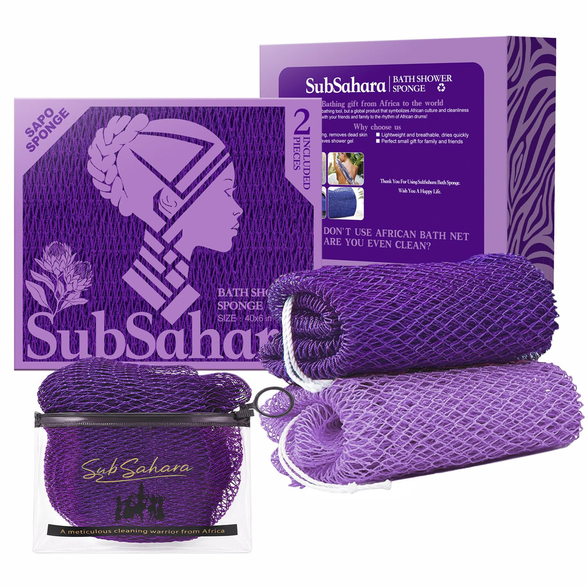 SubSahara Authentic African Net Sponge in deep purple and lavender purple
