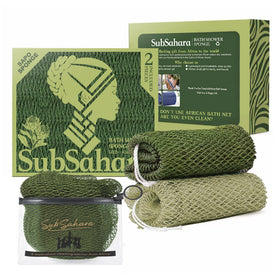 SubSahara Authentic African Net Sponge in Olive Green and Light Green front view