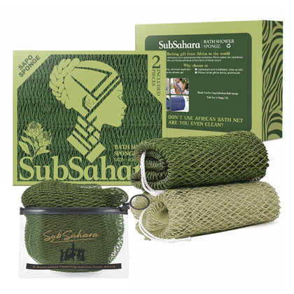 SubSahara Authentic African Net Sponge in Olive Green and Light Green front view