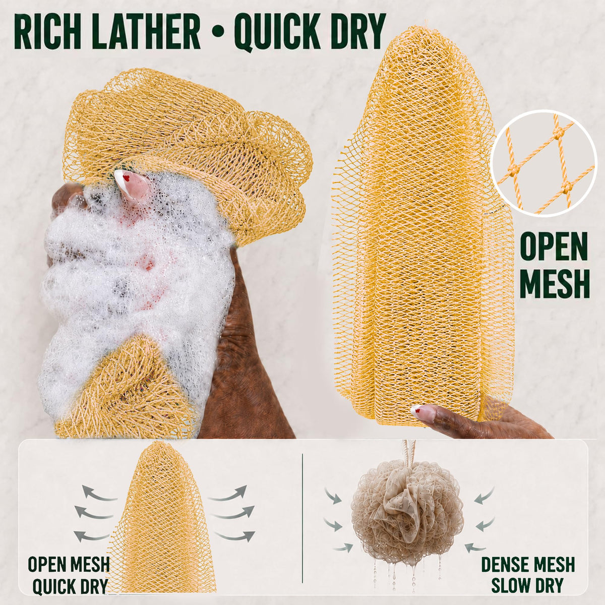 SubSahara Authentic African Net Sponge in use during shower