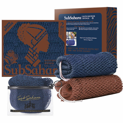 SubSahara Authentic African Net Sponge navy blue and brown front view