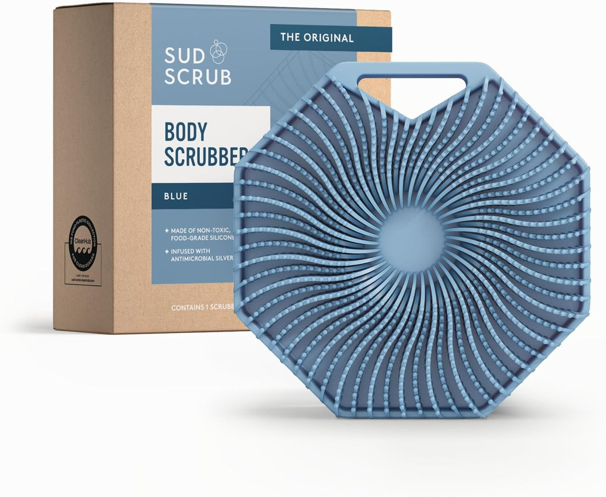 Sud Scrub Antimicrobial Silicone Body Scrubber blue front view