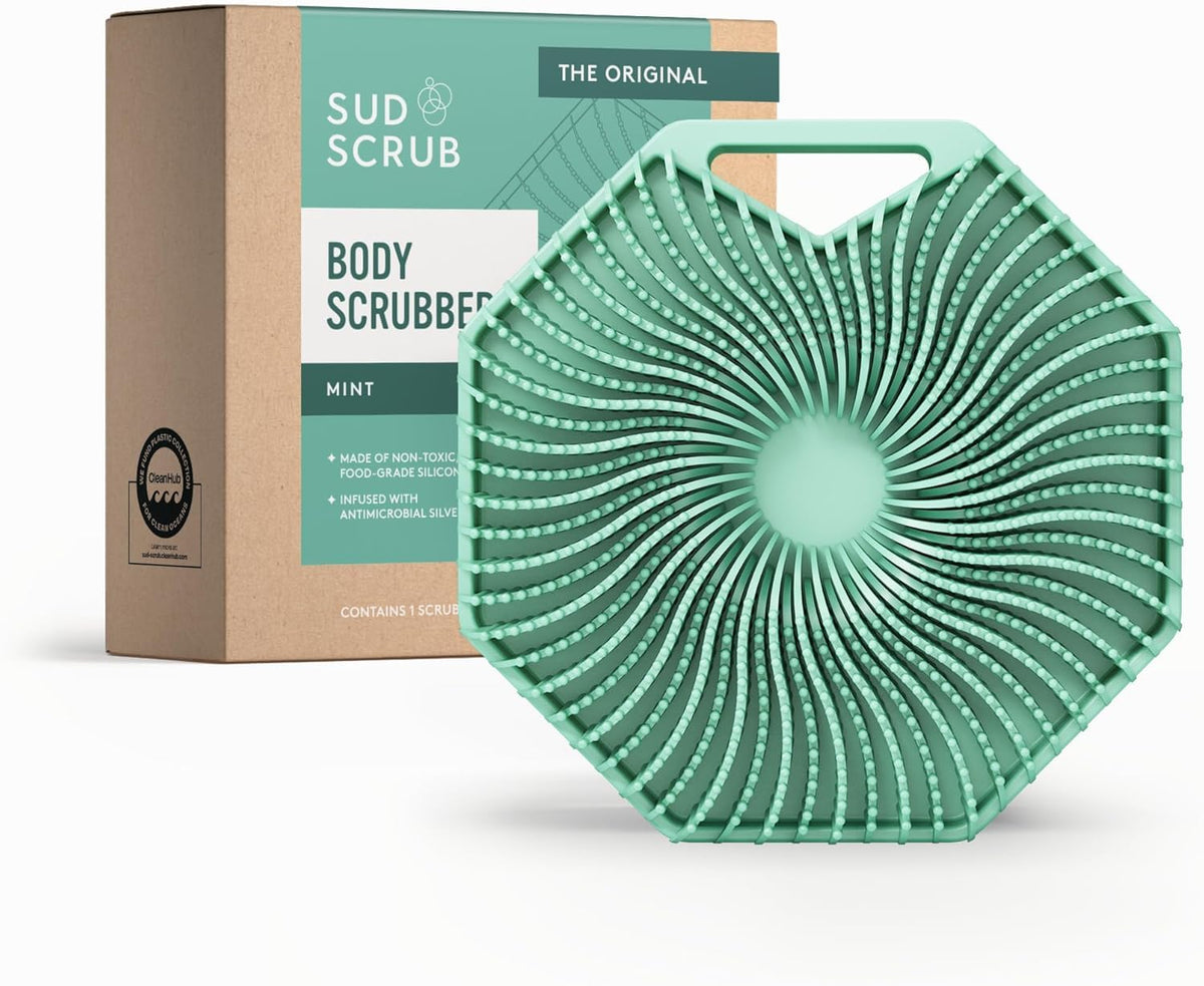 Sud Scrub Antimicrobial Silicone Body Scrubber front view in mint colour