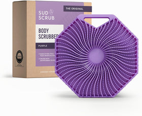 Sud Scrub Antimicrobial Silicone Body Scrubber front view in purple